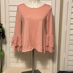 Pink Ruffled Bell Sleeve Blouse